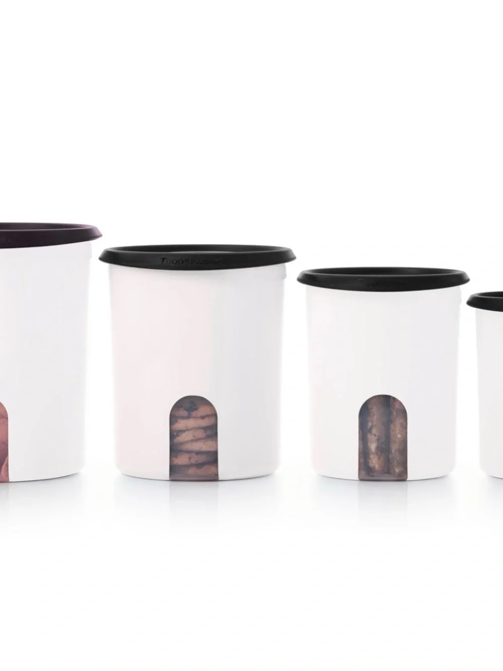 White Kitchen Canister Set with Black Lids - Modern Pantry Storage